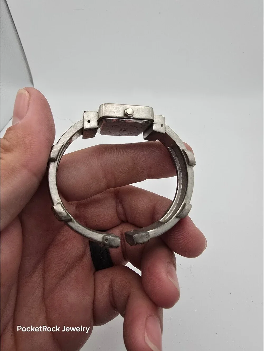 Vintage Silver Tone Square Face Wristwatch with Decorative Band